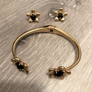 Kate Spate Bracelet & Earring set! Very good condition! Gold with black stone.